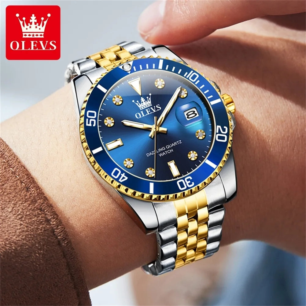 OLEVS 9809 Herrenuhr Luxus Mode Datum Quarzuhr für Herren Edelstahl Original Wasserdicht Business Herren-Armbanduhr