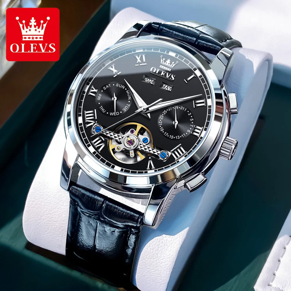 OLEVS Uhren für Herren Luxus-Edelstahl-Schwungrad-Automatik-Uhr Handuhr Woche Datum Wasserdicht Leuchtende Herrenuhr 6607