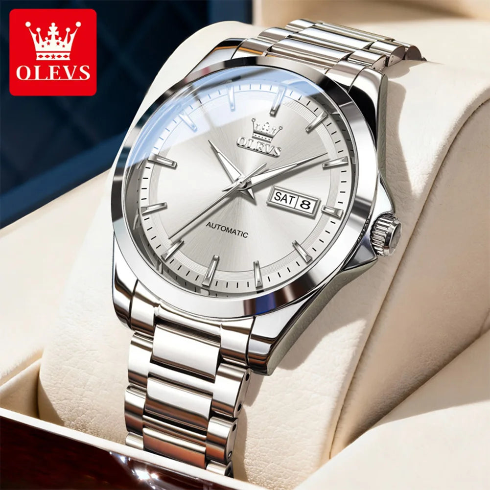 OLEVS Armbanduhren Herren 7090 Dual Kalender Luxuriöse Mechanische Uhren Für Herren Wasserdicht Leuchtend Edelstahl Automatik Handuhr