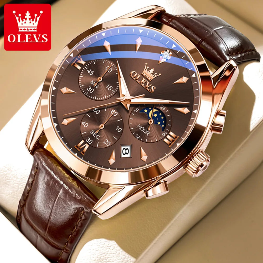 OLEVS 3609 Watch For Men Fashion Calendar Waterproof Luminous Male Hand Clock Chronograph Moon Phase Quartz Business Man Watches