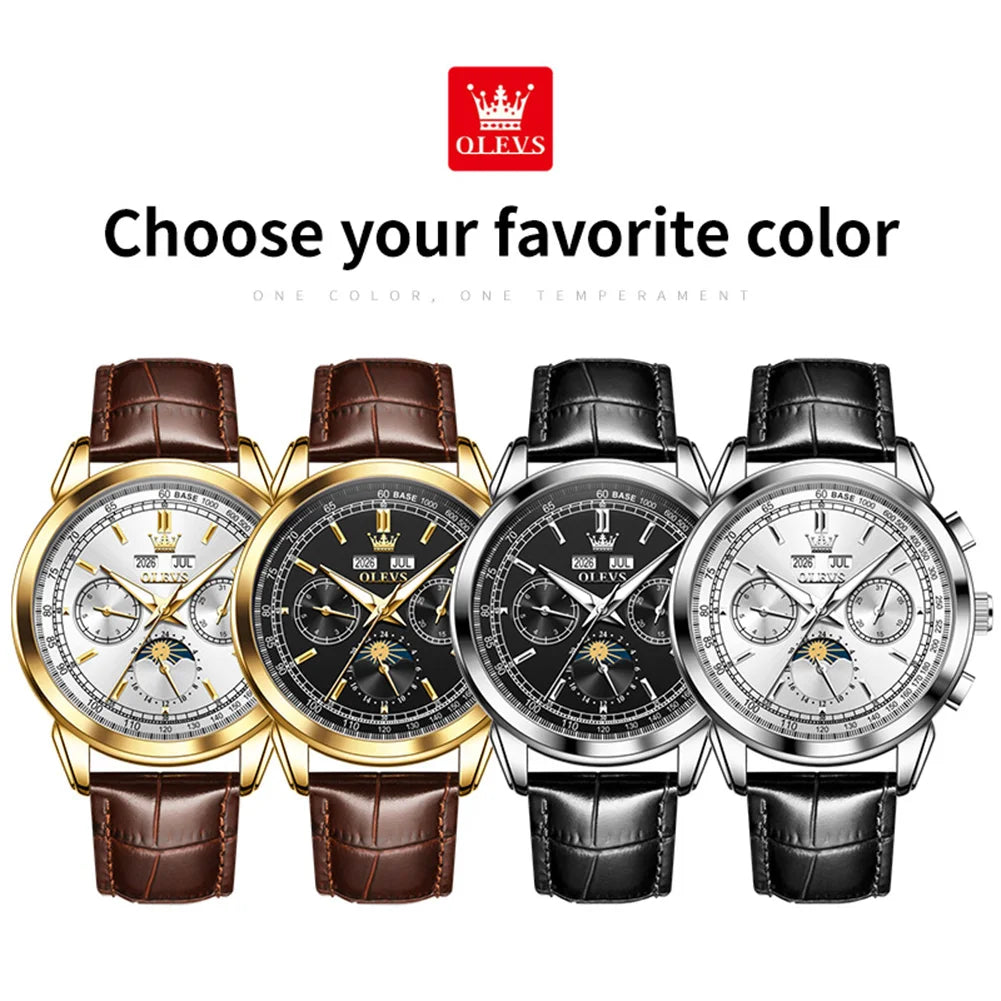 OLEVS Herrenuhr Klassische Automatische Mechanische Armbanduhr Wasserdichter Ewiger Kalender Mondphase-Uhr Für Herren Handuhr 7171