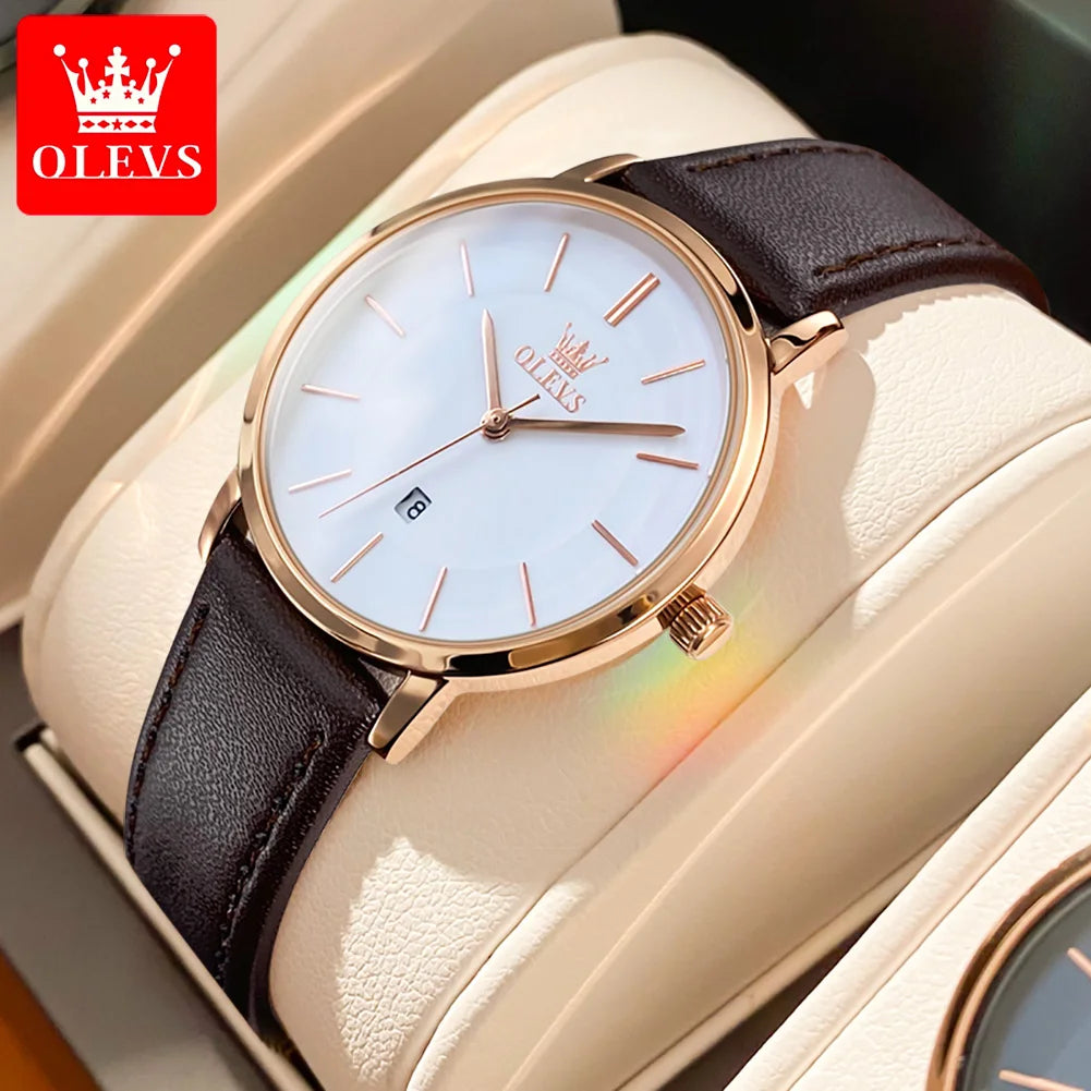 OLEVS Uhr für Damen Japanisches Quarzwerk 6,5 mm Gehäusedicke Wasserdicht Damen Handuhr Kalender Mode-Kleid-Armbanduhr
