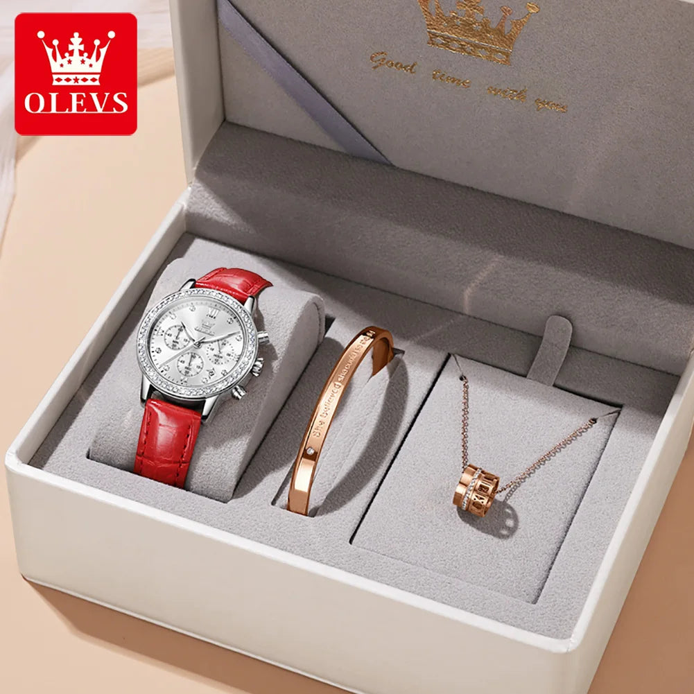 OLEVS 9933 Damen-Armbanduhr Luxus Diamant Quarz Uhr für Damen Chronograph Kalender Top Marke Armbanduhr Wasserdicht Leuchtend