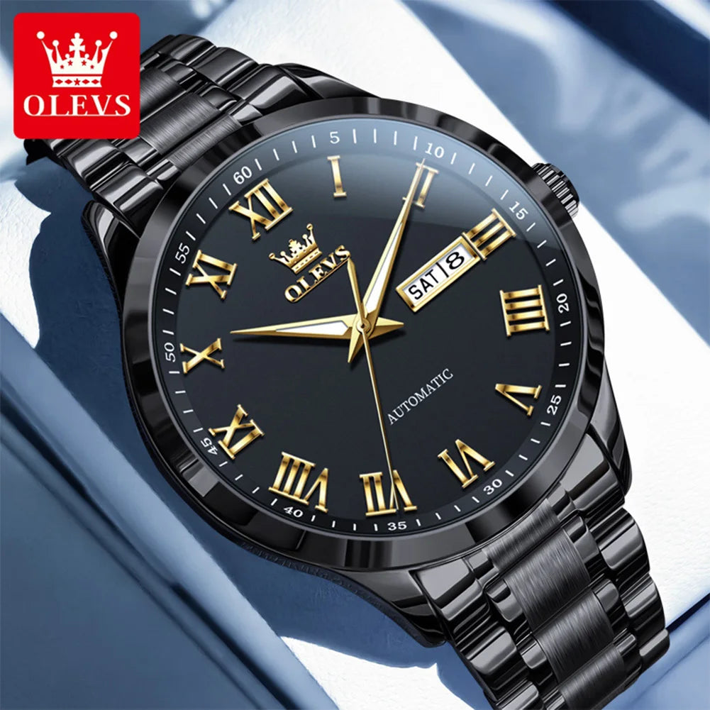 OLEVS 7075 Uhren für Herren Luxus Original Mechanische Uhr für Herren Wochenkalender Wasserdicht Automatische Armbanduhr Edelstahlarmband