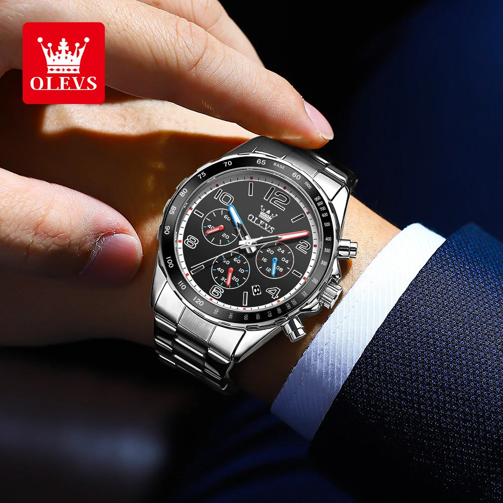 OLEVS TY714 Neue exklusive Mode-Quarz-Uhr für Herren 42mm Ziffern Großes Zifferblatt Edelstahl Herrenuhren Chronograph Zeigeruhr