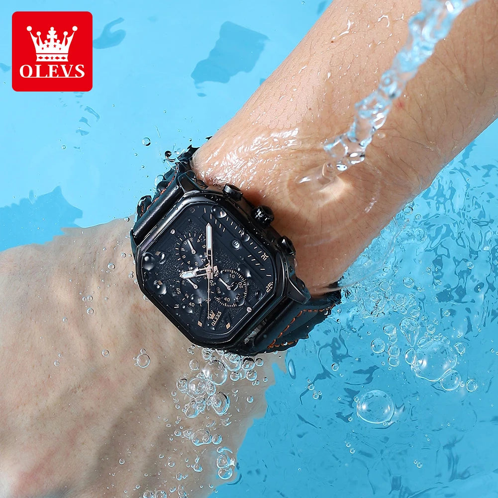 OLEVS Business Casual Fashion Watch Quadratische Quarzuhr Leder Datum Uhren für Herren Wasserdicht Leuchtend Herrenuhren 9950