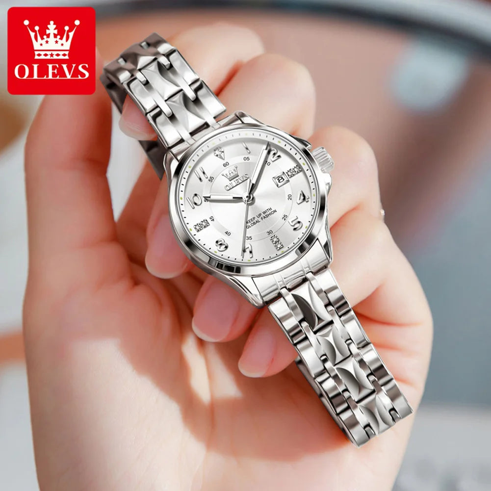 OLEVS 2910 Uhr für Herren und Damen, Luxuriöse Quarz-Paaruhren, Wasserdichte Edelstahl-Armbanduhr mit Diamant-Zifferblatt
