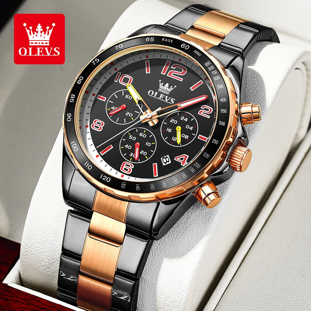 OLEVS TY714 Neue exklusive Mode-Quarz-Uhr für Herren 42mm Ziffern Großes Zifferblatt Edelstahl Herrenuhren Chronograph Zeigeruhr