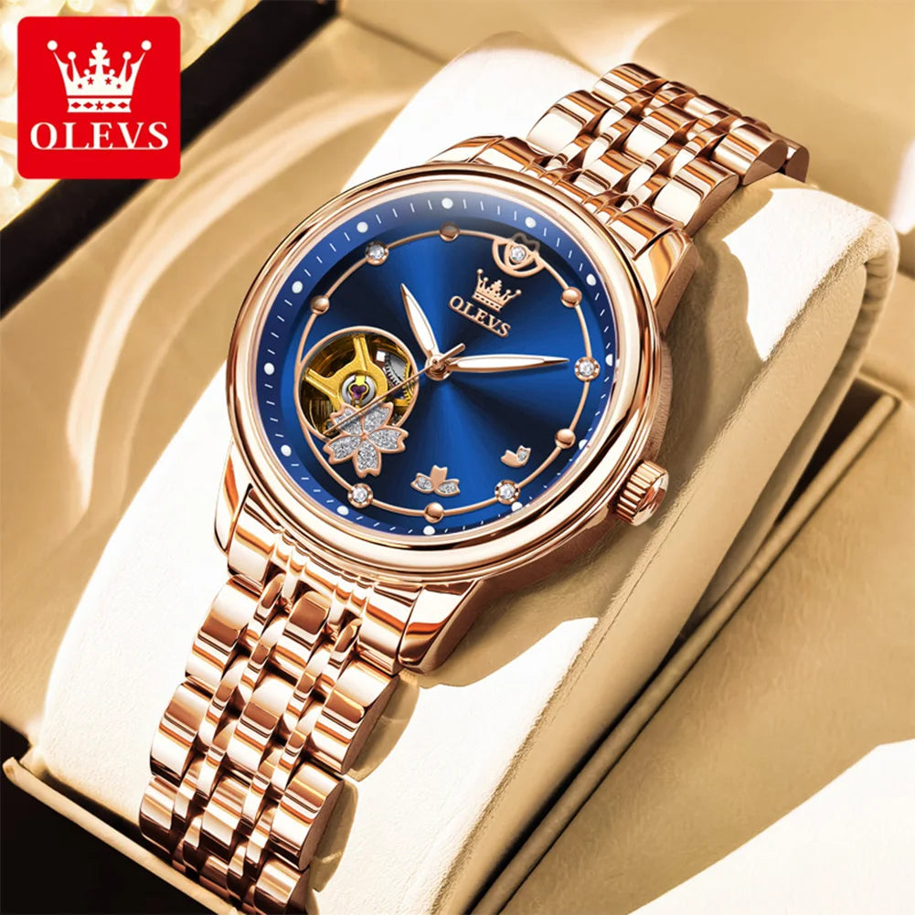 OLEVS 6732 Damenuhr Hohl Automatische Mechanische Uhr Für Frauen Edelstahlarmband Luxus Original Wasserdichte Armbanduhr