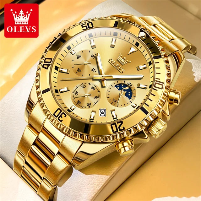 OLEVS 2870 Erkek Kol Saati 42.5mm Büyük Kadran Kronograf Ay Fazı Su Geçirmez Spor Saatler Orijinal Moda Kuvars Erkek Saati 2025