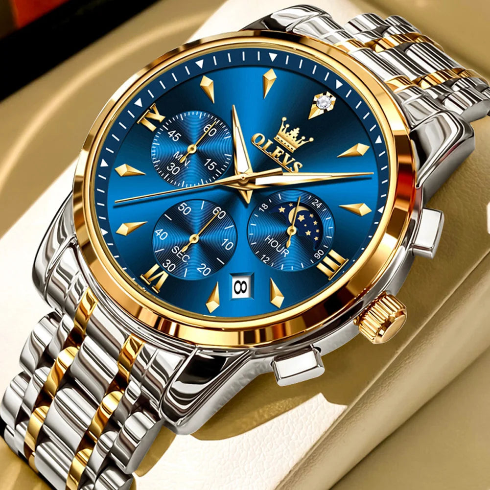 OLEVS 3639 Luxury Men's Watch Top Brand Moon Phase Chronograph Quartz Watches For Man Auto Date Fashion Waterproof Man Clock