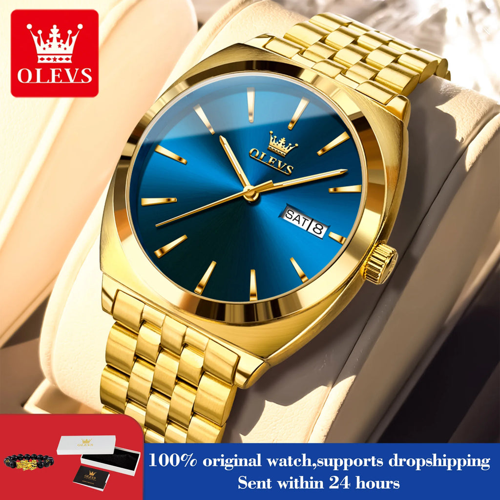 OLEVS 6730 Herrenuhr Luxus Tonneau Automatische Mechanische Herrenarmbanduhr Stahlarmband Doppeltes Kalendarium Wasserdichte Uhr Für Herren