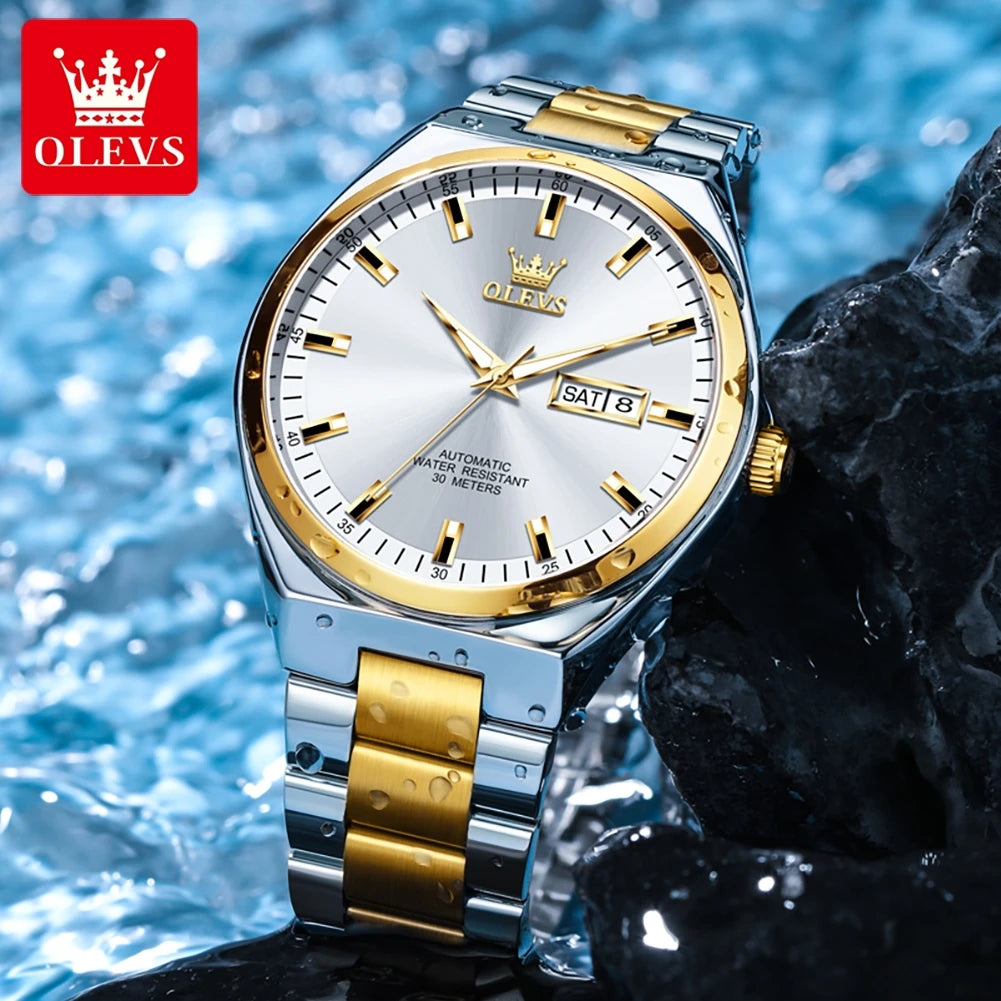 OLEVS 9907 Armbanduhren für Herren Luxus Business Automatische Mechanische Armbanduhr Wasserdicht Leuchtend Original Sport Wochen-/Datumsuhren