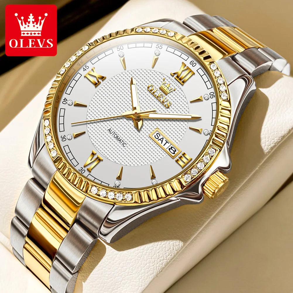 OLEVS Uhren Herren 6676 Stahlband Automatische Mechanische Uhren Für Herren Wasserdicht Handuhr Doppeltes Kalender Luxus Original