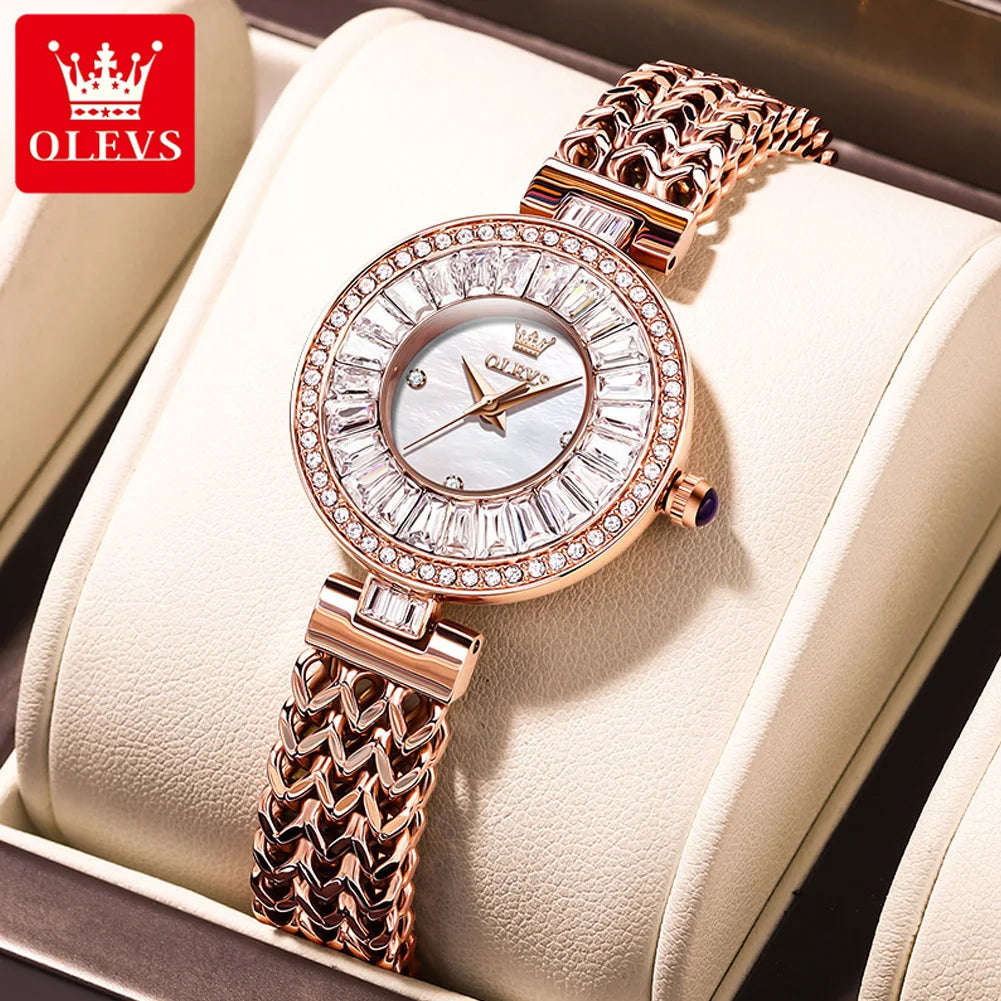 OLEVS 9959 Original Elegante Quarzuhr für Damen Top Marke Wasserdichte Damenuhr Luxus Diamant-Armbanduhr aus Edelstahl