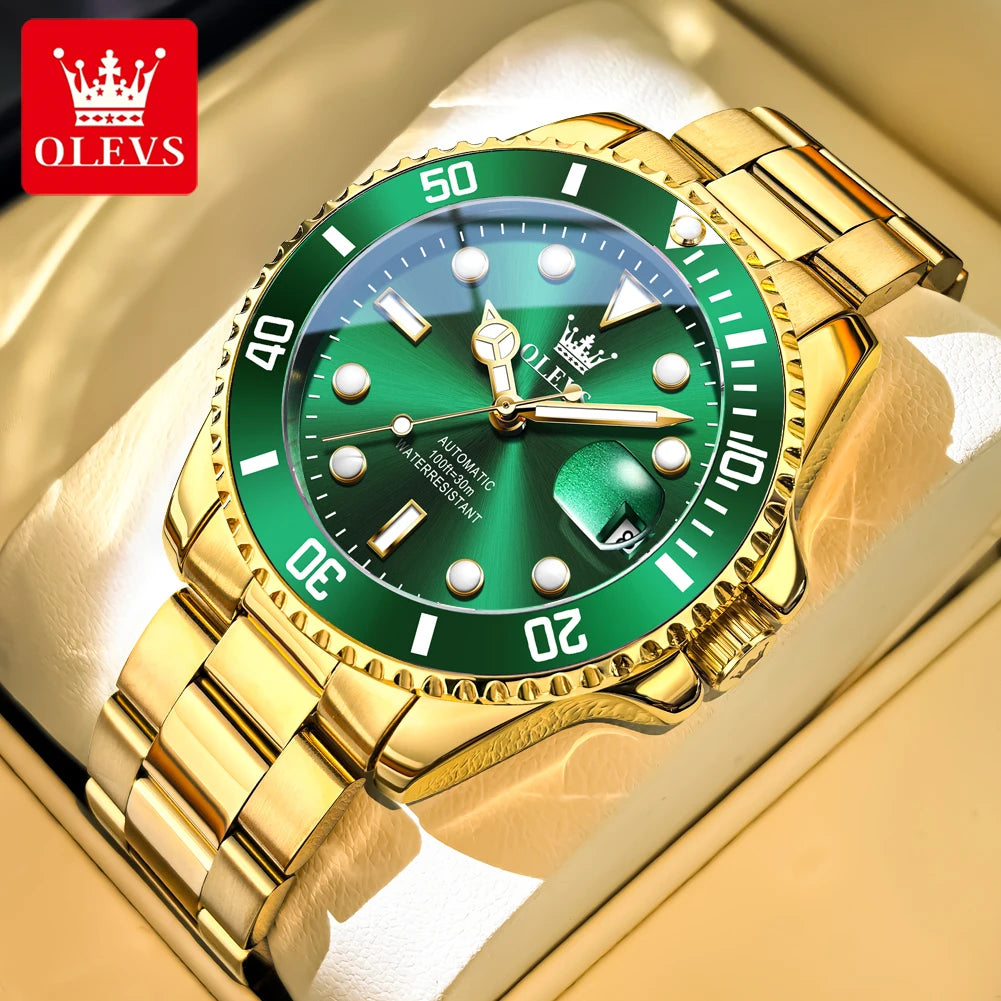 OLEVS Armbanduhr Herren Original Luxus Mechanische Uhr Edelstahl Wasserdicht Leuchtende Datumsanzeige Uhren für Herren Business Male Uhr