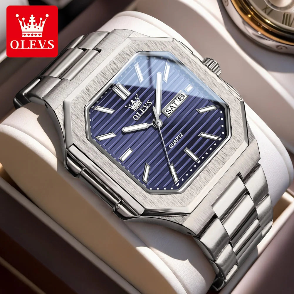 OLEVS 3731 Fashion Week Datum Quadrat Quarz-Uhr Original Wasserdichte Leuchtende Uhren Für Herren Armbanduhr Großes Zifferblatt 44mm