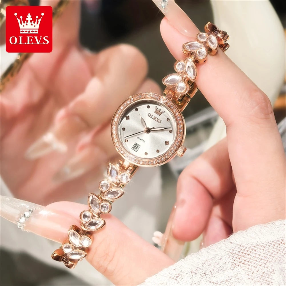 OLEVS 5679 Neue Damenuhr Elegante Modemarke Quarzuhr Wasserdichte leuchtende Uhren für Frauen Geschenke Armbandverschluss