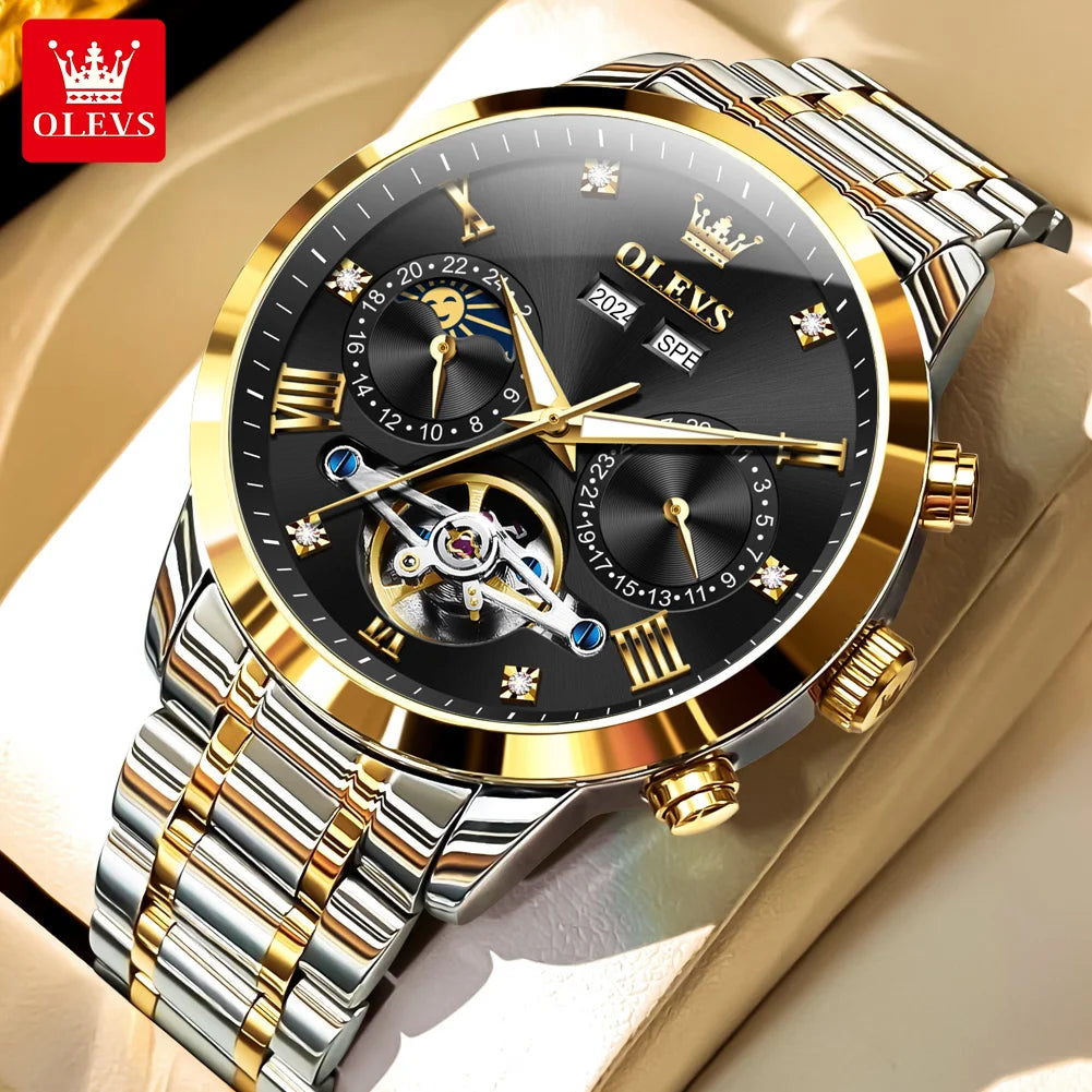 OLEVS 7029 Uhren für Herren Original Top Marke Fashion Automatische Mechanische Uhren Wasserdicht Leuchtend Mondphase Herrenuhren