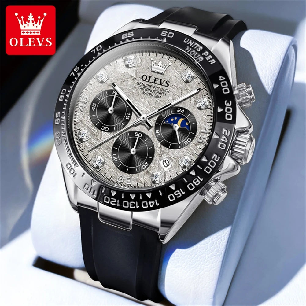 OLEVS Uhr Mondphase Quarzuhren für Herren Wasserdicht Leuchtendes Silikonarmband Business Herrenuhr Bestseller 2875