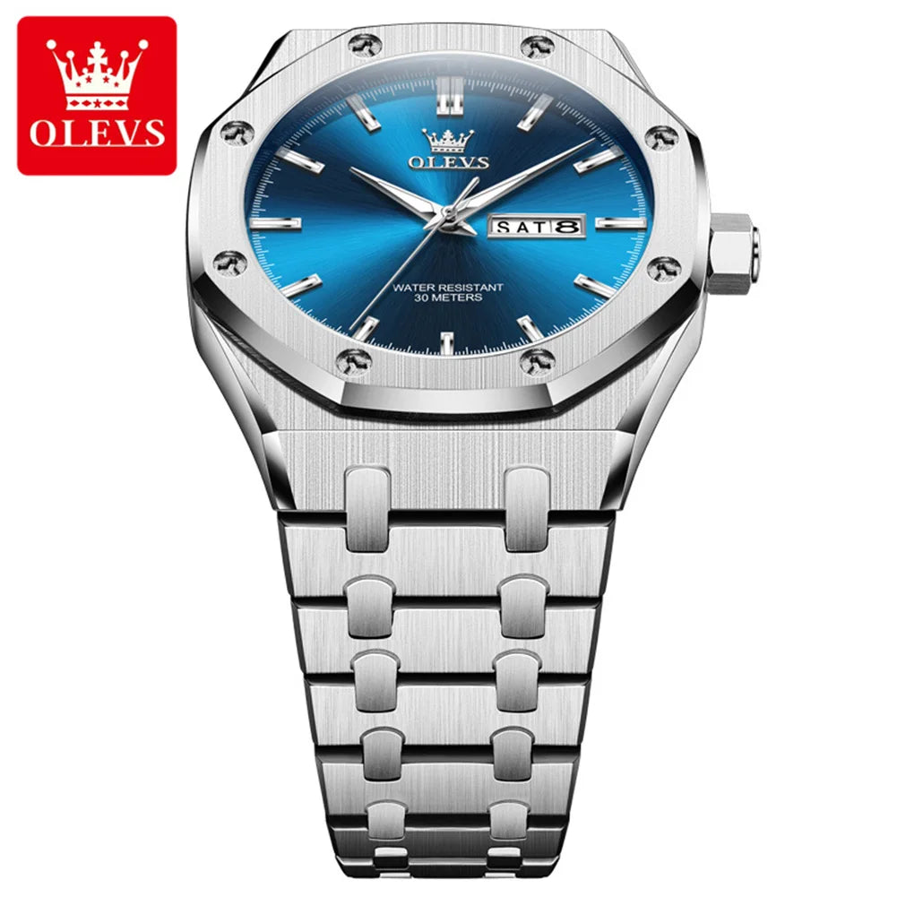 OLEVS 3726 Herrenuhr Chronograph Datum Wochentag Quarzuhren für Herren Edelstahl Luxus-Armbanduhr Wasserdicht Leuchtend Reloj