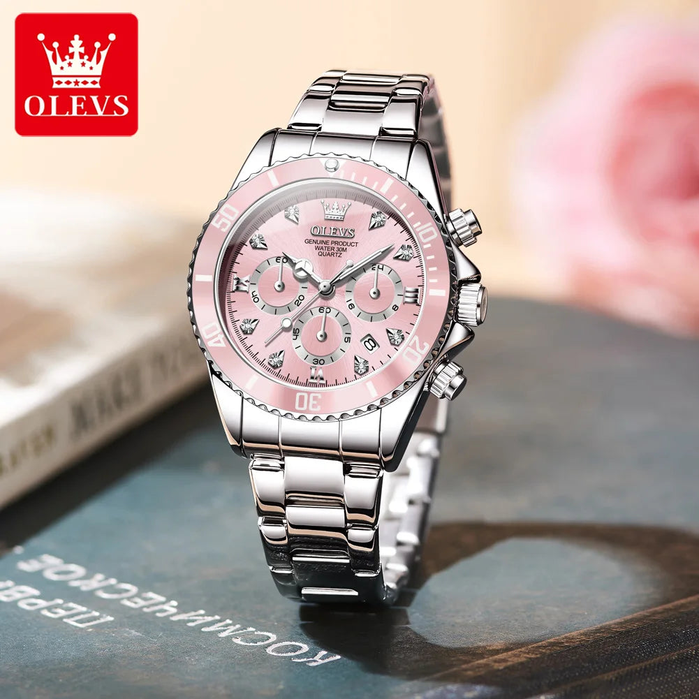 OLEVS 5632 Damenuhr Mode Chronograph Wasserdicht Leuchtende Quarzuhr Damen Original Luxus Datum Damenuhr