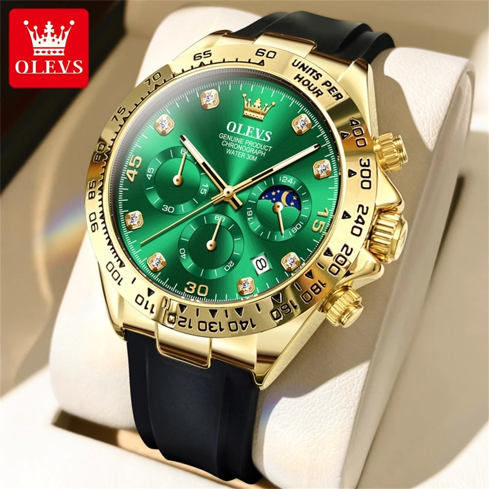 OLEVS Uhr Mondphase Quarzuhren für Herren Wasserdicht Leuchtendes Silikonarmband Business Herrenuhr Bestseller 2875