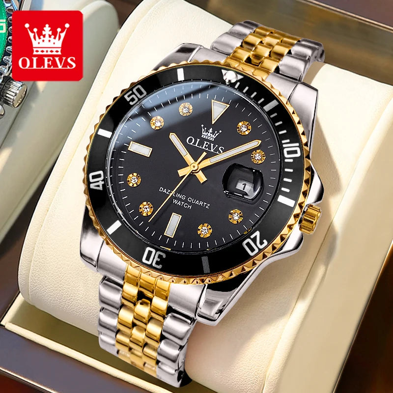 OLEVS 9809 Herrenuhr Luxus Mode Datum Quarzuhr für Herren Edelstahl Original Wasserdicht Business Herren-Armbanduhr