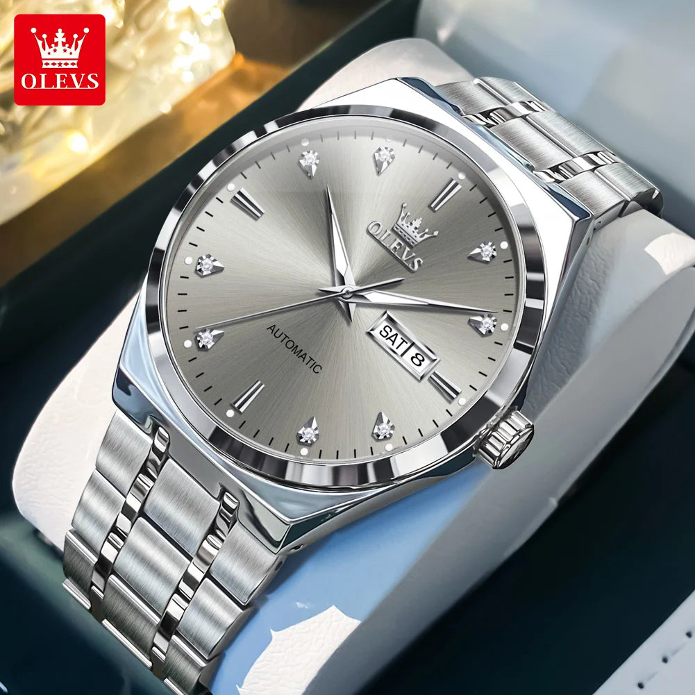 OLEVS 9811 Original Sport Wochen-Datum Uhren für Herren Luxus Business Automatische Mechanische Armbanduhr Wasserdicht Leuchtend Großes Zifferblatt