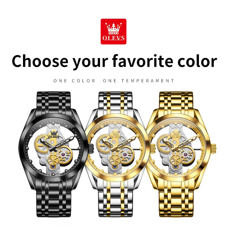 OLEVS 3725 Luxus Herrenuhren 40mm großes Zifferblatt Mode Business Skelett Quarz Uhr für Herren Wasserdicht Leuchtende Herrenuhr