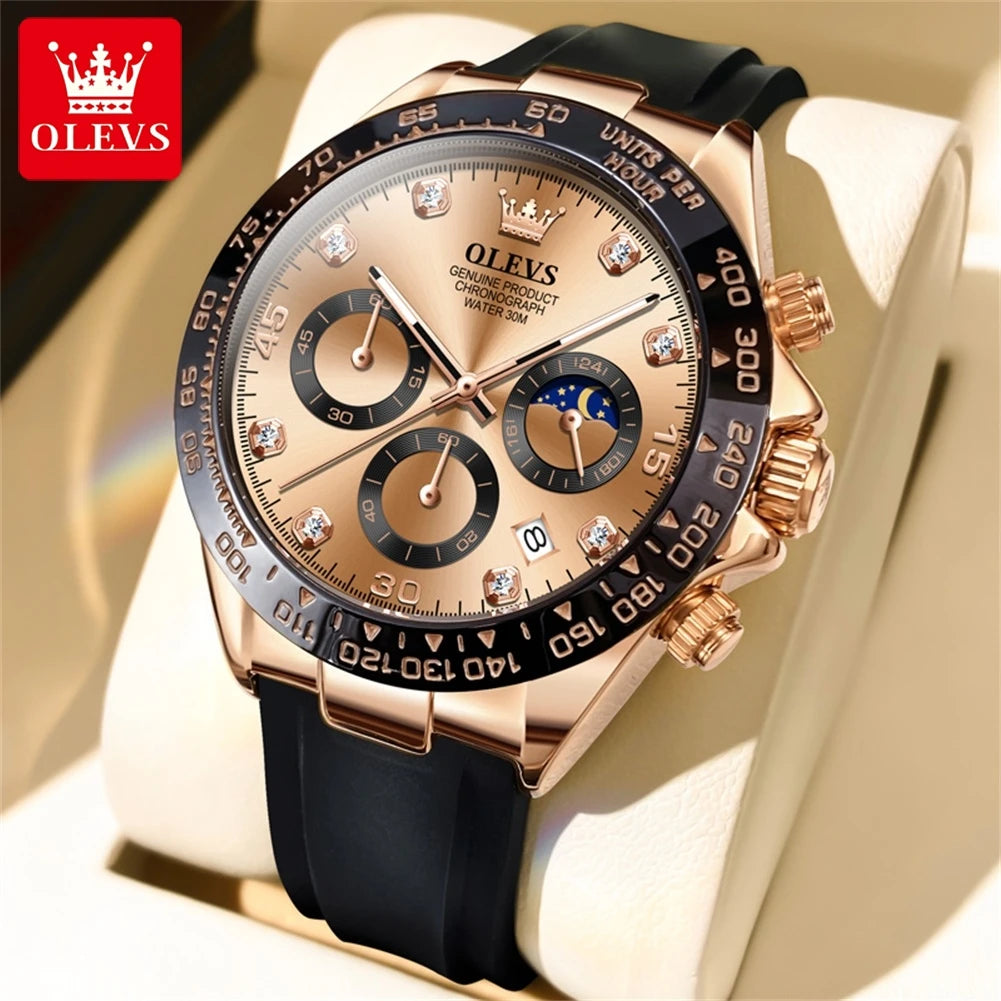 OLEVS Uhr Mondphase Quarzuhren für Herren Wasserdicht Leuchtendes Silikonarmband Business Herrenuhr Bestseller 2875