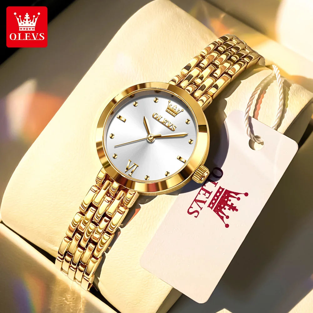 OLEVS 9992 Damenarmbanduhr, schlichte, original wasserdichte Quarzuhr für Damen, Stahlarmband, Luxus-Armbanduhr, hochhärtender Spiegel
