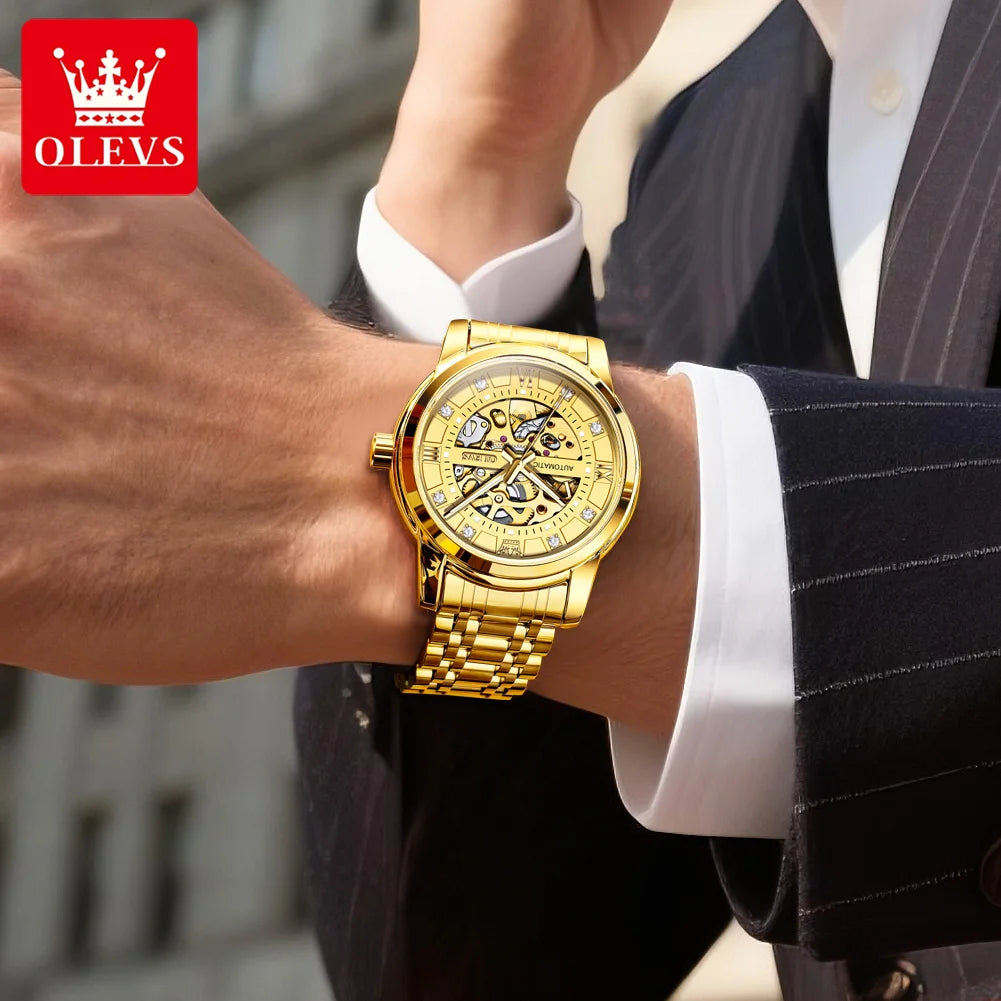 OLEVS 9901 Herrenuhr Skelett Mechanische Uhren für Herren Wasserdicht Leuchtend Herrenanzuguhr Original Luxusmarke