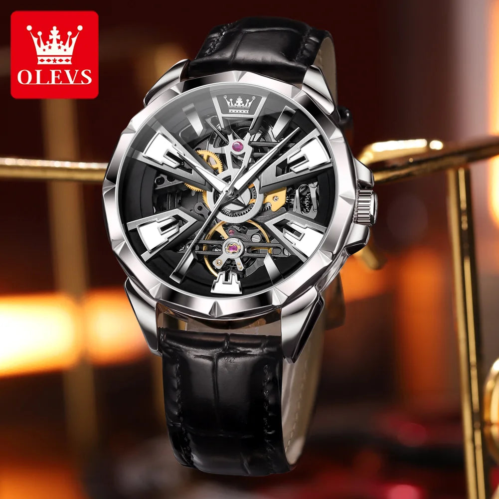 OLEVS 7051 Uhr für Herren, modisch, hohl, automatisch, mechanisch, wasserdicht, leuchtend, original Sport Herrenuhren