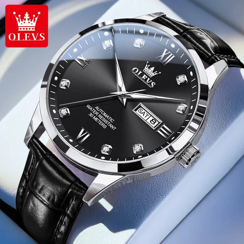 OLEVS 9946 Herrenuhr Klassische Mode Wasserdicht Automatische Herrenarmbanduhr Top Marke Doppeltes Kalender-Mechanik-Uhrwerk Für Männer