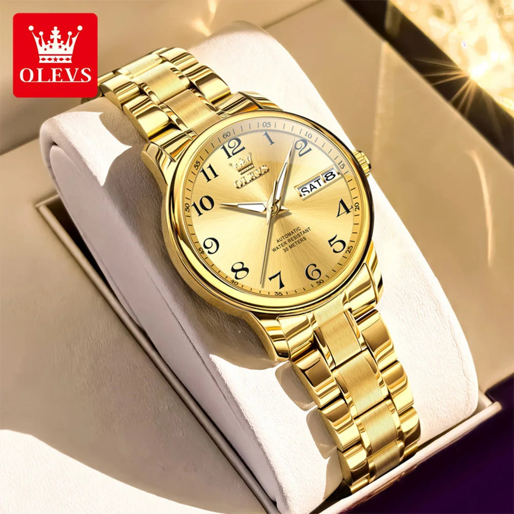 OLEVS 7072 Damenuhr Automatik Datum Einfache Mechanische Uhr für Frauen Ziffernskala Top-Marke Wasserdichte Automatische Handuhr