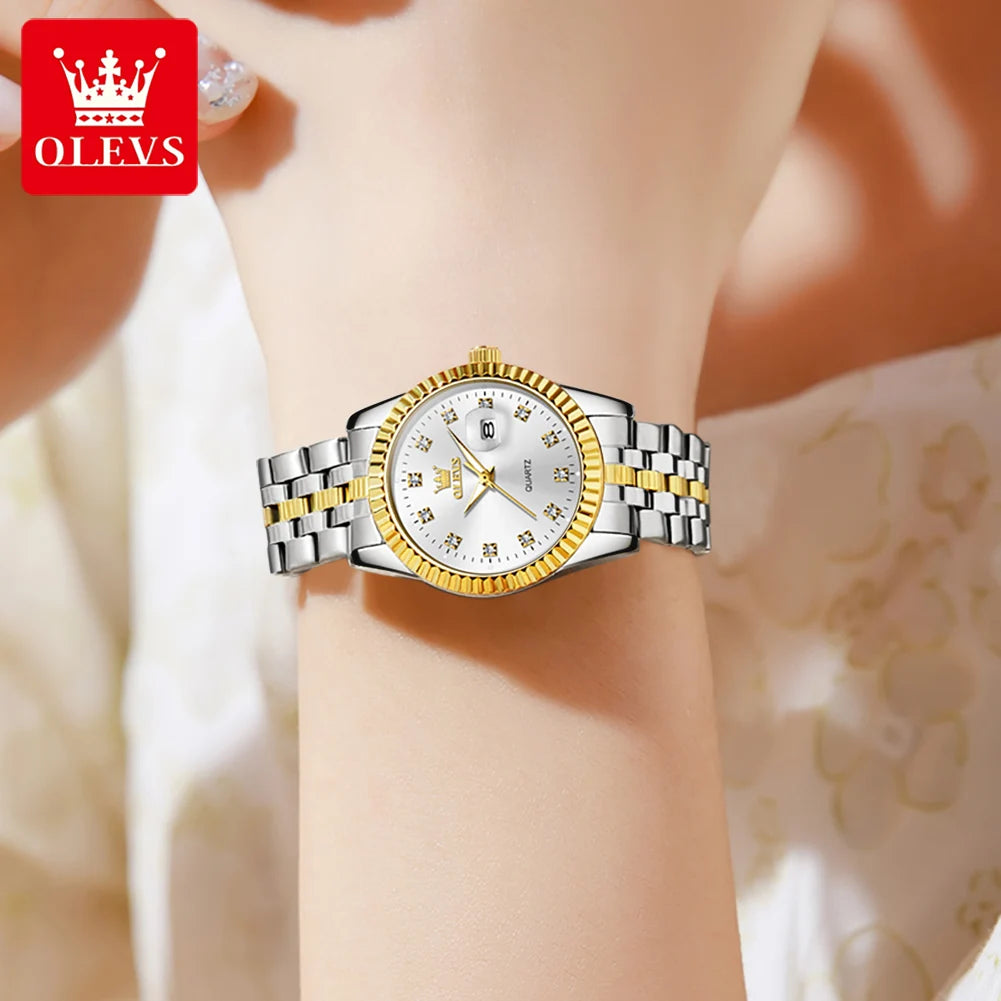 OLEVS 5526 Damenuhr Luxus-Kalenderuhr für Damen Original Leuchtend Wasserdicht Edelstahl Quarz Damenuhr