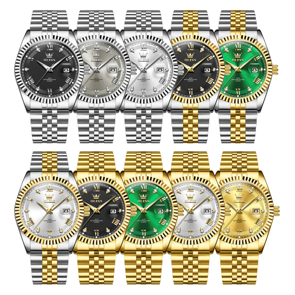 OLEVS Luxus Gold Quarzuhren für Herren Original Chronograph Datum Edelstahl Wasserdicht Leuchtend Top Marke Herrenuhr 5680
