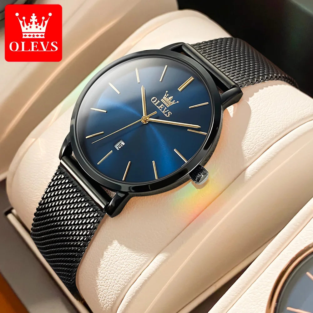 OLEVS Uhr für Damen Japanisches Quarzwerk 6,5 mm Gehäusedicke Wasserdicht Damen Handuhr Kalender Mode-Kleid-Armbanduhr
