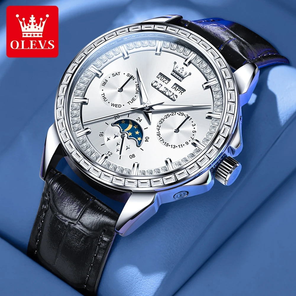 OLEVS 6695 Luxus-Geschäftsuhren für Herren, Mondphasen-Automatikuhr, wasserdichte Herrenarmbanduhr, Geschenkbox, Uhr