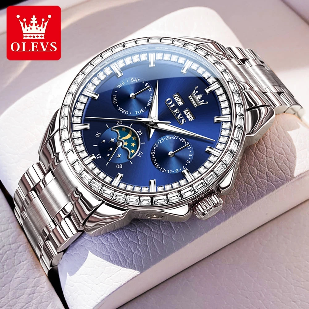 OLEVS 6695 Luxus-Geschäftsuhren für Herren, Mondphasen-Automatikuhr, wasserdichte Herrenarmbanduhr, Geschenkbox, Uhr