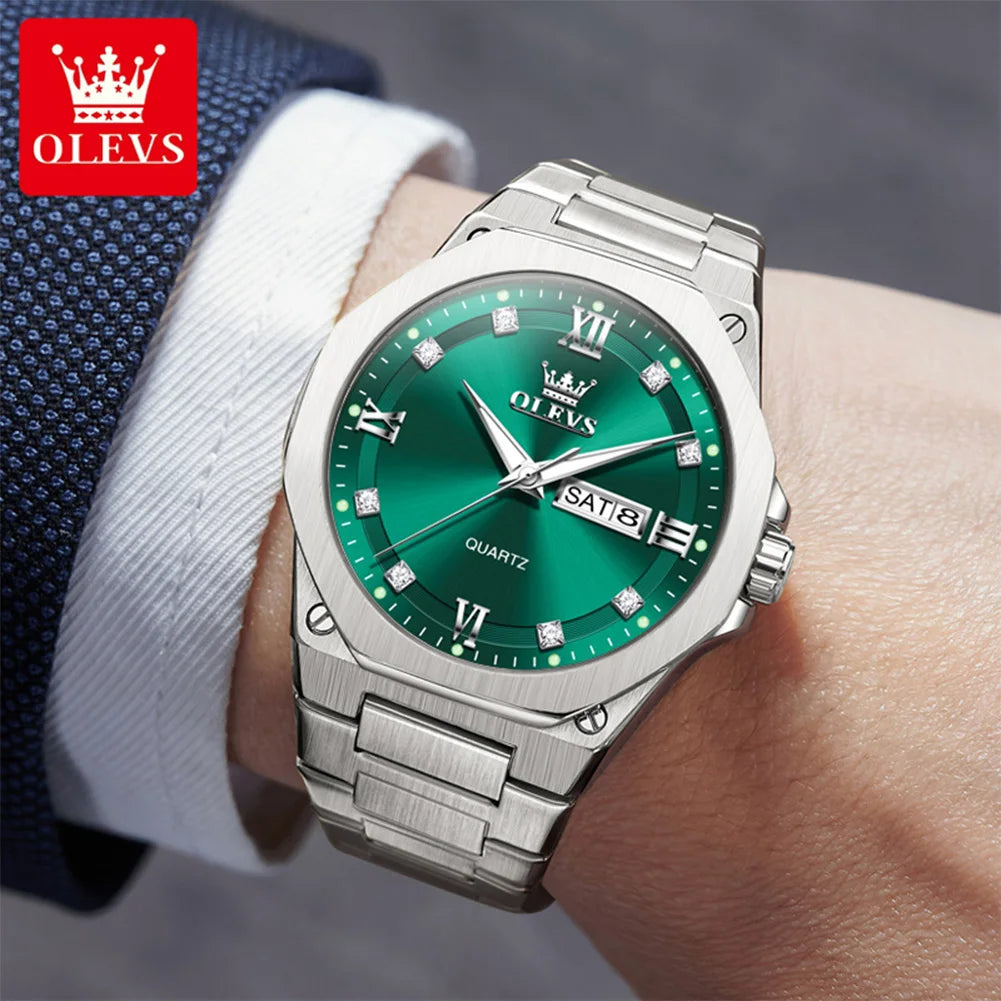 OLEVS 3736 Herrenuhren Wochentag Datum Quarzuhr Wasserdicht Leuchtend Römische Ziffern Edelstahl Luxusuhr Für Herren Reloj