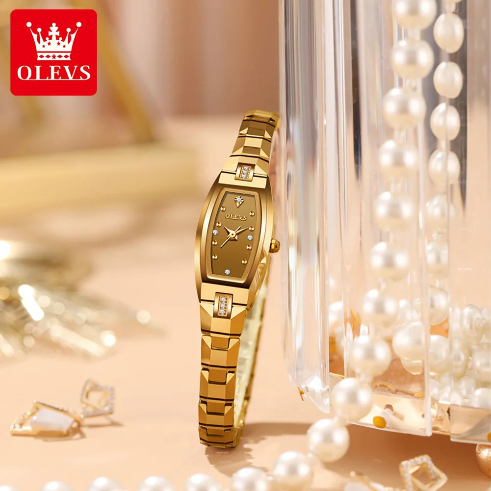 OLEVS 5501 Luxus-Quarzuhr für Damen Wasserdichte Original Damen-Armbanduhr Schlichtes Wolframstahl-Armband Damenuhren