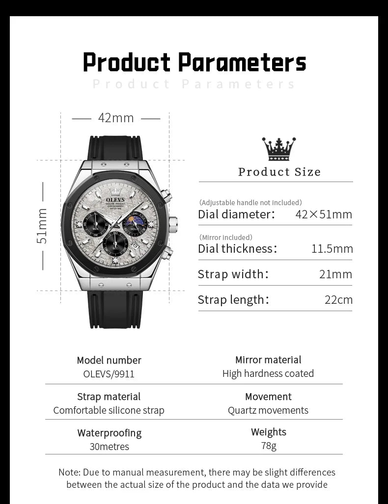 OLEVS 9911 Erkek Kuvars Saat Büyük Kadran Kronograf Saat Erkekler İçin Moonswatch Tarih Moda Su Geçirmez Erkek Kol Saati Silikon Kayış