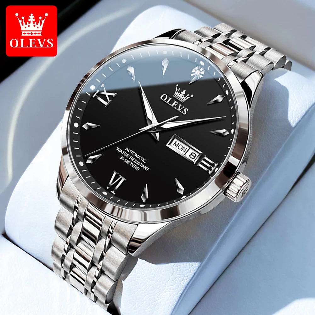 OLEVS Uhr für Herren Mechanische Uhr Großes Zifferblatt Wasserdichte Herren Luxus Original Wochenkalender Geschäftsmann Handuhr 9956 Reloj