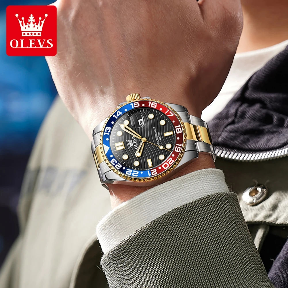OLEVS 3610 Luxus Herrenuhr Stahlarmband Original Kalender Quarz Uhr für Herren 30M Wasserdicht Leuchtende Business Herrenarmbanduhr