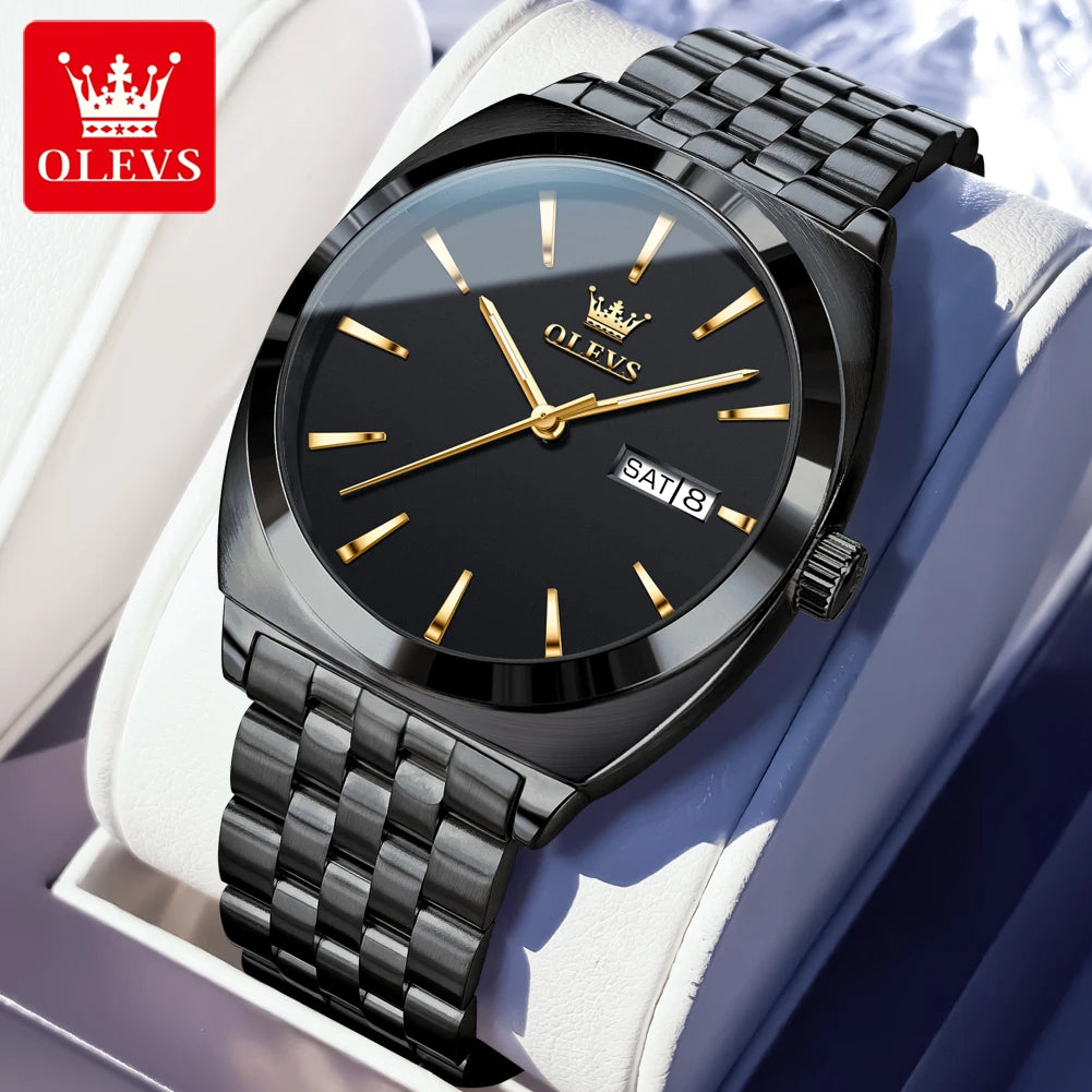 OLEVS 6730 Herrenuhr Luxus Tonneau Automatische Mechanische Herrenarmbanduhr Stahlarmband Doppeltes Kalendarium Wasserdichte Uhr Für Herren