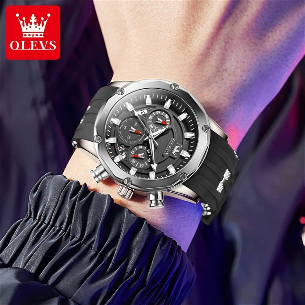 OLEVS 9991 Herrenuhr Mode Sport Wasserdichte Quarzuhr Für Herren 45mm Großes Zifferblatt Original Chronograph Datum Herren Armbanduhr