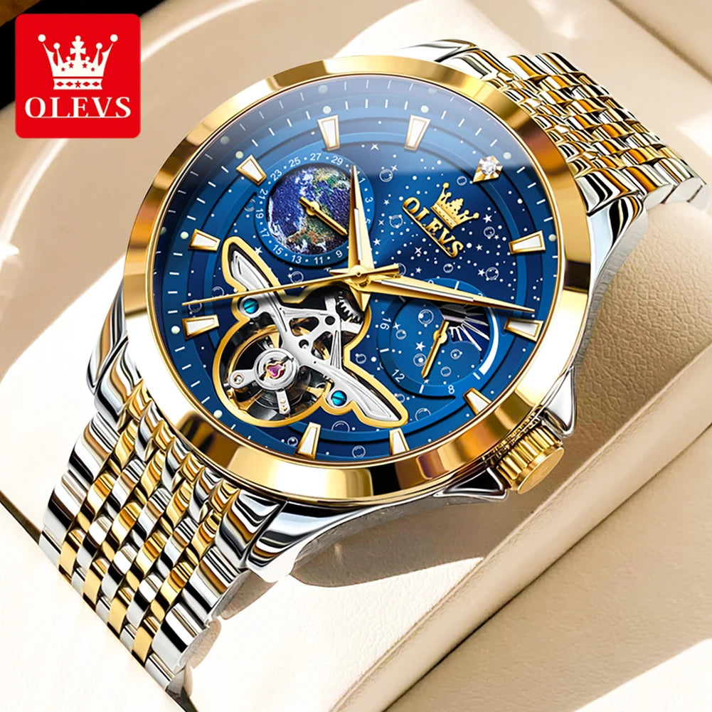 Original Fashion Top OLEVS Brand Watches For Man Flywheel Automatic Mechanical Watches Waterproof Luminous Men Watches 6705