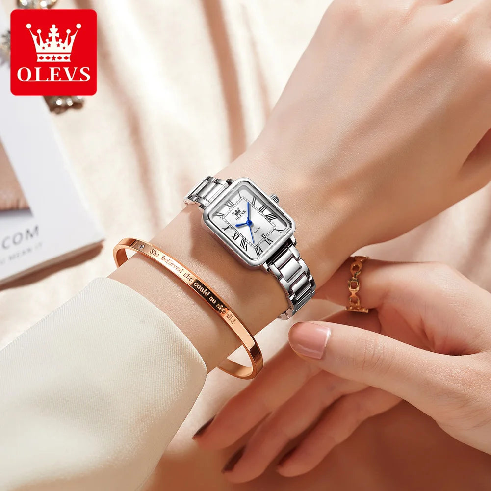 OLEVS 5641 Damen Quarzuhr Dünnes Gehäuse Römische Skala Wasserdichte Uhr Für Frauen Stahlarmband Original Kalender Klassische Zeigeruhr